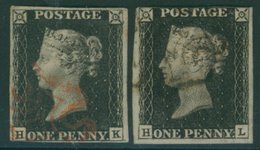 Plate 4 HK, Cancelled In Red, Close Cut At Base (thin In Margin), HL Cancelled In Black, Close Cut At Top. (2) - Sonstige & Ohne Zuordnung