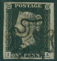 Plate 4 IA, Large Stamp With Huge Margins & A Superb Black MC, Horizontal Crease, Hardly Detracts. (1) - Sonstige & Ohne Zuordnung