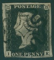 Plate 4 IK, Good To Large Margins, Small Portion Of Adjoining Stamp Visible At Left Side, Superb Central Black MC. (1) - Autres & Non Classés