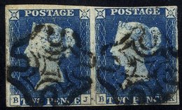 Plate 1 BJ/BK Horizontal Pair Clear To Large Margins, Cancelled Black MC's. - Sonstige & Ohne Zuordnung