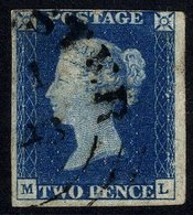 Plate 2 ML, Cut To Large Margins Cancelled By Circular Town Datestamp, Quite Attractive With Clear Profile, Tiny Fault A - Autres & Non Classés