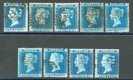 1854-58 2d Blues MD SG.19, LL SG.20, AJ SG.20a, MH SG.23, LF SG.23a, QI SG.27, DI SG.34, DF SG.35, DK SG.36a, Good To FU - Autres & Non Classés