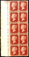 1864 1d Lake Red Plate 74 Left Side Marginal Block Of Ten KA/OB With Inscription 'CE 1d Per Label 1/- Per Row Of 12, £1  - Sonstige & Ohne Zuordnung