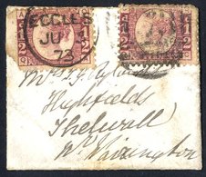 1875 Miniature Envelope From Eccles To Warrington Franked ½d Bantams (2) Tied Eccles July 3rd 73 Duplex, Reverse Warring - Autres & Non Classés