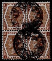 1872-73 Wmk Spray 6d Chestnut HE-IF Pl.11 VFU Block Of Four, Cancelled Contrary To Regulations By A Pair Of Mail Bag Sea - Sonstige & Ohne Zuordnung