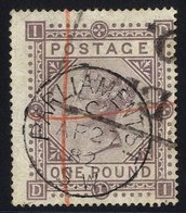 1867-83 Wmk Maltese Cross £1 Brown-lilac, Sound Example With C.d.s & Part Parcel Cancels, Plus Red Crayon Lines, Good Co - Sonstige & Ohne Zuordnung