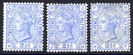 1875-79 Wmk Orb Unused Trio 2½d Blue Pl.17 HG Centred To Right, Pl.19 HF Well Centred & Pl.20 JH (tiny Thin), SG.142, Ca - Autres & Non Classés