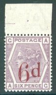 1880-83 Wmk Imperial 6d On 6d Lilac Top Marginal UM, Wonderful Fresh Example. SG.162. Cat. £675. (1) - Autres & Non Classés