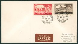 1955 Waterlow Castles 2/6d & 5s Values Together On A Plain "Express" FDC (handstamp Address), Cancelled "Boroughmuirhead - Andere & Zonder Classificatie