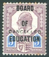 BOARD OF EDUCATION 1904 5d Dull Purple & Ultramarine Optd Cancelled Type 18, Large Part O.g, Light Vertical Crease & Min - Sonstige & Ohne Zuordnung