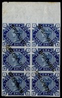 1877 3s Slate Blue, Plate 1 Left 'RA-SC' Top Marginal Block Of Six Overprinted 'SPECIMEN' Colour Trial, Hinged Only In M - Other & Unclassified