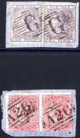 GIBRALTAR 1857-9 6d Lilac Two Singles On A Small Piece Each With Fine 'G' Cancellations. 1859-85 4d Rose Of 1857 Pair On - Sonstige & Ohne Zuordnung