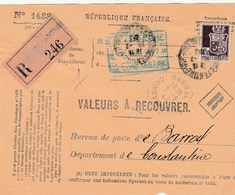 Valeur à Recouvrer : Constantine Pour  Barral (cachet Hexagonal) Devant De Lettre - Brieven En Documenten