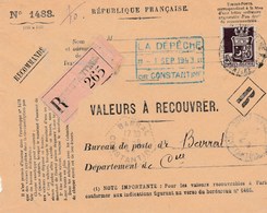 Valeur à Recouvrer : Constantine Pour  Barral (cachet Hexagonal) Devant De Lettre - Briefe U. Dokumente