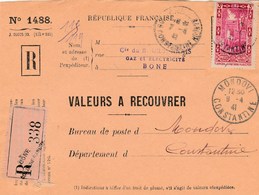 Valeur à Recouvrer : Bone Pour  Mondovi Devant De Lettre - Storia Postale