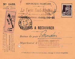 Valeur à Recouvrer : Alger Pour  Mondovi Devant De Lettre - Lettres & Documents
