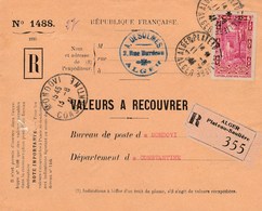 Valeur à Recouvrer : Alger Pour  Mondovi Devant De Lettre - Briefe U. Dokumente