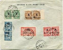 PORT-SAID ENVELOPPE A ENTETE "WORMS & CO. PORT SAID" AFFRANCHIE AVEC 2 X LES N°36/37/39/41 ET UN N°44 OBL DU 22-4-21 - Lettres & Documents