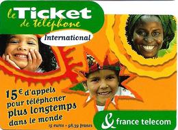 Ticket De Téléphone  - International - 15 € - Factice Verso Xx/xx/xxxx - FT