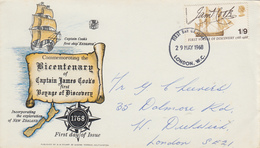 Enveloppe  FDC  1er   Jour   GRANDE  BRETAGNE    Bicentenaire  Du  1er  Voyage  De   JAMES  COOK   1968 - 1952-1971 Em. Prédécimales