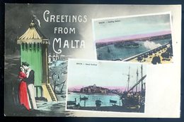 Cpa De Malte -- Greetings From  Malta -- Saluting Battery -- Grand Harbour    DEC19-22 - Malte
