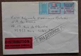 Enveloppe Par Porteur Spécial Affranchie Type Vignette Pour Paris Oblitération Decines Charpieu 1987 - Otros & Sin Clasificación