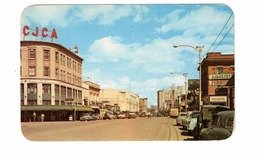 EDMONTON, Alberta, Canada, Jasper Ave, CJCA Radio Sign, Old Cars, 1950's Chrome Postcard - Edmonton