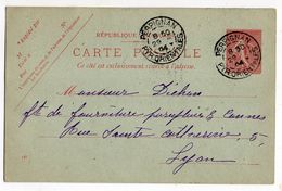 Entier Postal Semeuse Lignée --1906---n° 129 CP ( 410 ) --PERPIGNAN-66  Pour Lyon-69--cachets - Cartes Postales Types Et TSC (avant 1995)