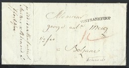 L 1801 Datée De Verviers + Griffe "VONFRANKFURT +"12" + "1/2 Fco"  Acheminée Par "Mertens Et Bernard" Pour Bolzano - 1794-1814 (Periodo Frances)