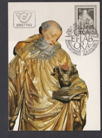 RELIGION HOLY MEN ST.BENEDICTUS AUSTRIA 1980 FDC MAXIMUM MAXI CARD ART SCULPTURE SAINT BENEDICT ERSTTAG - Theologen