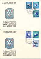 Germany DDR FDC 17-1-1968 Olympische Winterspiele Grenoble 1968 Complete Set Of 6 On 2 Covers With Cachet - Winter 1968: Grenoble