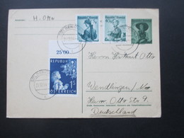 Österreich 31.12.1954 Ganzsache Volkstrachten 1 Schilling Mit 3 Zusatzfrankaturen U.a. Mit Nr. 1009 Vom Oberrand! - Covers & Documents