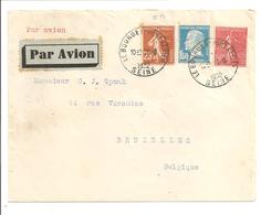 1932 Par Avion Le Bourget 20.8.32 Vers Bruxelles. Pasteur + Semeuse. LSE F1.50 Courier Arienne Europ F0,75. TB TRICOLORE - 1921-1960: Periodo Moderno