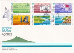 Portugal Azores FDC 1980 Cover: Tourism; Map Of Azores Islands; Wind Mill; Traditional Cosumes; Church; Kirche - Africa Portoghese
