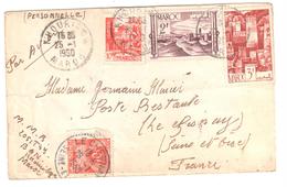 LE CHESNAY Lettre Poste Restante Taxe Gerbe 10 F Yv T 86 KOURIRGA Maroc Yv 254 253A 284 Ob 1950 - 1859-1959 Covers & Documents