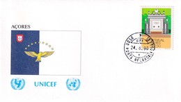 Portugal Azores FDC 1990 Cover: Unicef; Flag Of Azores; Fauna Hawk Aquilla; Goshawk (Accipiter Gentilis) - Africa Portuguesa