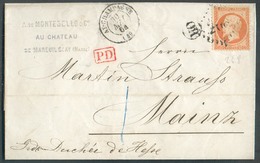 Lettre Affr. 40 C. NAPOLEON  Obl. GC 268 Sur Lettre De ARC-en-CHAMPAGNE (Marne) 30 Mai 1864 Vers Mainz (Duché De Hesse) - 1862 Napoleon III