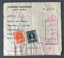 Italie, Document, Timbres Annulés Plume - San Remo - (B1505) - Non Classificati