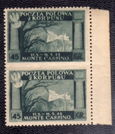 CORPO POLACCO POLISH BODY 1946 VARIETÀ VARIETY VITTORIE POLACCHE 45g COPPIA NON DENTELLATA AL CENTRO IMPERF. PAIR MNH - 1946-47 Zeitraum Corpo Polacco