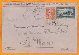1933 - Enveloppe De Toulon à Bord Du Cuirassé Jean Bart Vers Le Mans, Sarthe - Affranchissement Mixte Maroc - Poste Navale