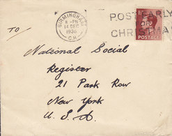 Great Britain BIRMINGHAM 1936 Cover Brief NEW YORK United States EVIII. 1½d. Single Stamp - Covers & Documents