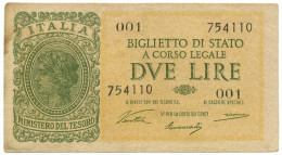 2 LIRE BIGLIETTO STATO LUOGOTENENZA VENTURA PRIMA SERIE 001 23/11/1944 BB+ - Andere