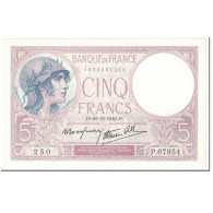 France, 5 Francs, Violet, 1940, 1940-12-26, SPL, Fayette:4.18, KM:83 - 5 F 1917-1940 ''Violet''