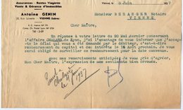 VP16.572  - 1937 - Assurances - Rentes Viagères - Vente & Gérance D'Immeubles Antoine GENIN à VIENNE ( Isère ) - Bank En Verzekering