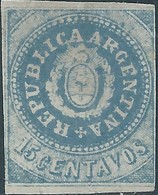 REPUBLICA ARGENTINA-ARGENTINIEN,1862 Coat Of Arms,15C Blue,not Usd,NOT HINGED - Ungebraucht