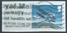 GROSBRITANNIEN GRANDE BRETAGNE GB POST&GO 2017 R.M.HERITAGE MAIL BY AIR: DOMESTIC AIRMAIL1934 FCup To 100g USED SG FS188 - Post & Go (automatenmarken)