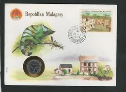 REPOBLIKA MALAGASY - 5FRANCS 1988 / /  STAMP - COVER - COIN  / / GEOPHILA 1989 - Madagascar