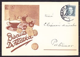 CZECHOSLOVAKIA 1937, COMPANY POSTAL STATIONERY Posted. COFFEE, CAKES, BISCUITS. Condition, See The Scans. - Lettres & Documents