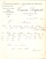 LETTRE 1929 EMERIE DUPORT CONCHY Les POTS OISE - PARAPLUIE  TOILE CIRÉE OUTILLAGE - QUINCAILLERIE - Droguerie & Parfumerie