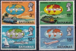 BAHAMAS :  GOODWILL Caravan 1970   Train , Airplane , Ships  Bus   (set Of 4 Stamps)    MNH - Bahamas (1973-...)